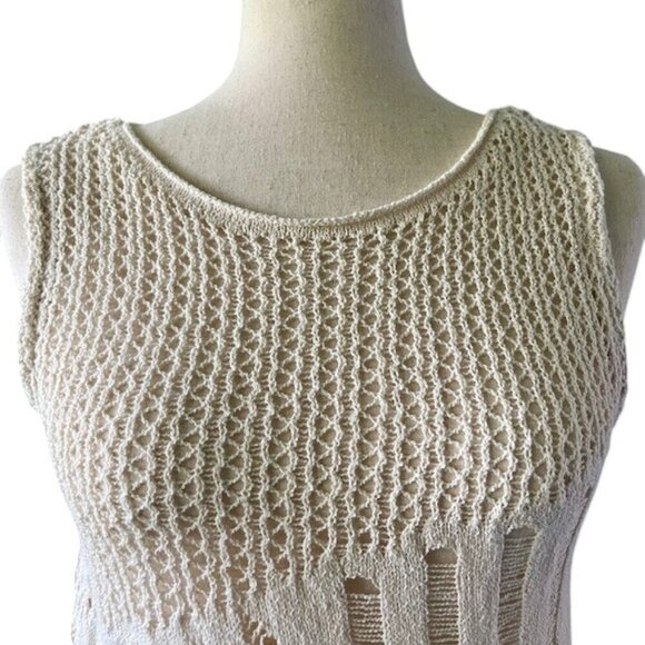 Zara Knitted Side Cutout Crochet Sweater Tank Top Sleeveless Cream Ivory M NWT - Picture 6 of 16